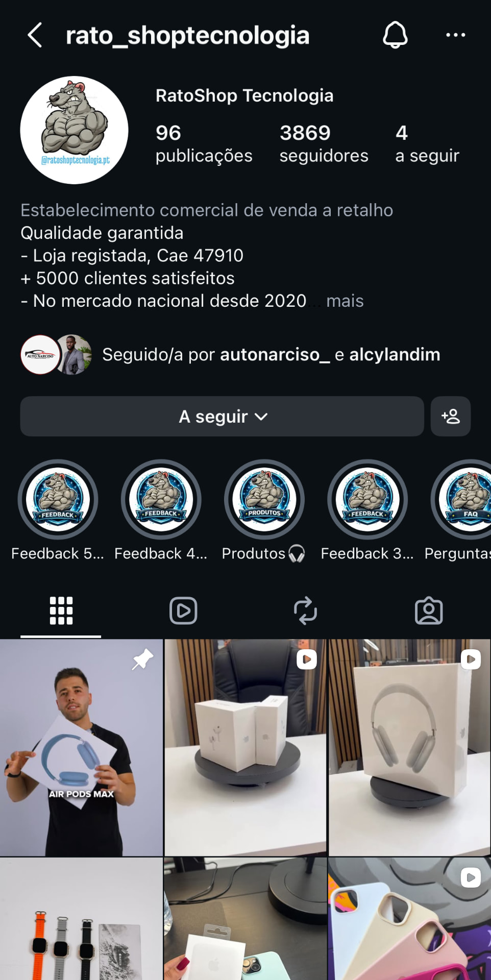 Perfil de Instagram @rato_shoptecnologia